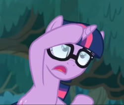 Size: 757x644 | Tagged: safe, screencap, sci-twi, twilight sparkle, pony, unicorn, better together, equestria girls, spring breakdown, cropped, equestria girls ponified, glasses, open mouth, pointing, ponified, unicorn sci-twi