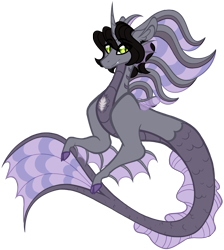 Size: 3800x4250 | Tagged: safe, artist:australian-senior, siren, cloven hooves, commission, curved horn, fangs, fins, fish tail, floating, horn, kellin quinn, looking at you, male, ponified, scales, simple background, sleeping with sirens, slit eyes, solo, transparent background