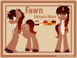 Size: 1280x961 | Tagged: safe, artist:mousehmakes, oc, oc:fawn, pony, unicorn, female, mare, reference sheet, solo