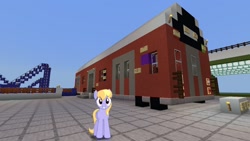 Size: 1334x750 | Tagged: safe, artist:bluemeganium, edit, editor:topsangtheman, cloud kicker, pegasus, pony, game screencap, looking at you, minecraft, new york city subway, photoshop, roller coaster