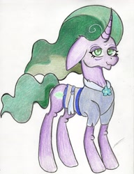 Size: 2447x3193 | Tagged: safe, artist:luxiwind, derpibooru import, mistmane, pony, clothes, curved horn, shirt, solo, traditional art