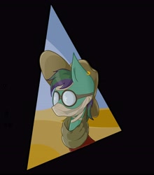 Size: 5000x5688 | Tagged: safe, artist:waffletheheadmare, derpibooru import, oc, oc only, pony, absurd resolution, bandage, bust, clothes, desert, ear piercing, earring, glasses, hat, head only, hidden eyes, hidden face, jewelry, male, mask, multicolored hair, multicolored mane, piercing, sand, scarf, simple background, sky, solo, stallion