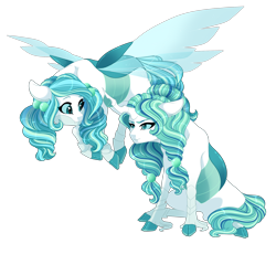 Size: 2500x2300 | Tagged: safe, artist:gigason, oc, oc only, changepony, hybrid, pony, cute, cute little fangs, duo, fangs, female, flying, interspecies offspring, mare, offspring, parent:queen chrysalis, parent:shining armor, parents:shining chrysalis, siblings, simple background, sisters, sitting, transparent background, twin sisters, twins