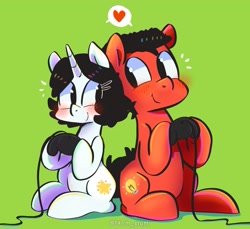 Size: 2500x2291 | Tagged: safe, artist:talim_stuff, oc, oc only, oc:talim, earth pony, unicorn, blushing, female, heart, looking at each other, male, married, straight