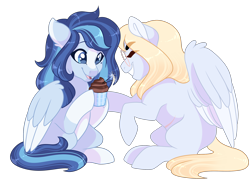 Size: 2500x1841 | Tagged: safe, artist:gigason, oc, oc only, oc:azure, oc:daydream, pegasus, pony, cupcake, female, food, mare, simple background, transparent background