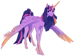 Size: 1024x763 | Tagged: safe, artist:leechetious, twilight sparkle, twilight sparkle (alicorn), alicorn, horse, pony, colored wings, colored wingtips, signature, simple background, smiling, solo, spread wings, transparent background, wings