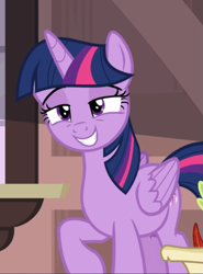 Size: 685x927 | Tagged: safe, screencap, twilight sparkle, twilight sparkle (alicorn), alicorn, pony, ppov, cropped, cute, female, lidded eyes, mare, raised hoof, smiling, smug, smuglight sparkle, solo, twiabetes