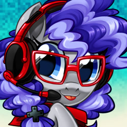 Size: 1000x1000 | Tagged: safe, artist:centchi, oc, oc only, oc:cinnabyte, earth pony, pony, adorkable, bandana, commission, cute, dork, gaming headset, glasses, headset, icon, tongue out