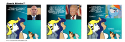 Size: 1200x409 | Tagged: safe, artist:marmelmm, derpibooru import, rainbow dash, oc, anthro, anthro oc, comic, donald trump, horseface, satire