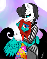 Size: 800x1000 | Tagged: safe, artist:timeatriy-time-lives, derpibooru import, oc, anthro, female, jack skellington, male, sally, straight, the nightmare before christmas