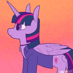 Size: 600x600 | Tagged: safe, artist:winkout, derpibooru import, part of a set, twilight sparkle, twilight sparkle (alicorn), alicorn, pony, abstract background, clothes, cutie mark, female, jewelry, mare, necklace, shirt, solo