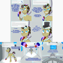 Size: 2254x2254 | Tagged: safe, artist:jitterbugjive, doctor whooves, oc, oc:neosurgeon, pony, ask, hat, lovestruck derpy, neon, top hat, tumblr