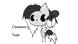 Size: 1920x1080 | Tagged: safe, artist:ace hitter, derpibooru import, oc, oc only, oc:cinnamon toast, original species, pony, bipedal, black and white, chibi, female, grayscale, living object, mare, monochrome, plush pony, plushie, simple background, solo, white background