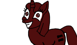 Size: 890x517 | Tagged: safe, oc, oc only, pony, 1000 hours in ms paint, creepy, creepy smile, equalized, red, red eyes, simple background, smiling, solo, white background