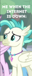 Size: 230x547 | Tagged: safe, edit, edited screencap, screencap, silverstream, terramar, hippogriff, student counsel, caption, cropped, meme, solo focus, the internet in a nutshell, this will end in tears, this will not end well, wi-fi