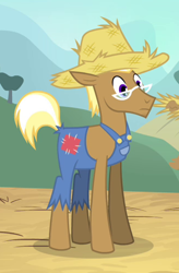 Size: 326x498 | Tagged: safe, derpibooru import, screencap, trenderhoof, pony, unicorn, simple ways, clothes, cropped, hat, male, solo focus, straw hat