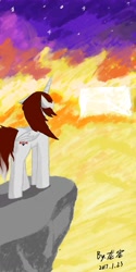 Size: 3000x6000 | Tagged: safe, artist:龙宠, oc, oc only, alicorn, pony, alicorn oc, cliff, minecraft, solo, sunset