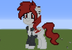 Size: 1024x705 | Tagged: safe, artist:artsy46, oc, oc:artsy, bat pony, pony, bat pony oc, clothes, female, grass, grass field, mare, minecraft, minecraft pixel art, photo, pixel art