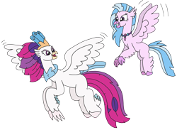 Size: 3204x2344 | Tagged: safe, artist:supahdonarudo, queen novo, silverstream, classical hippogriff, hippogriff, my little pony: the movie, aunt and niece, flying, jewelry, necklace, simple background, transparent background