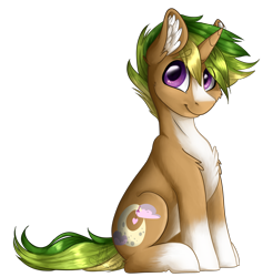 Size: 2050x2160 | Tagged: safe, artist:candygold, oc, oc only, oc:serik, pony, unicorn, blaze (coat marking), cheek fluff, chest fluff, coat markings, commission, cute, ear fluff, eye clipping through hair, looking at you, male, ocbetes, pale belly, simple background, smiling, socks (coat marking), solo, stallion, transparent background