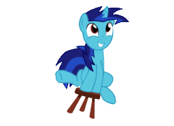 Size: 550x400 | Tagged: safe, artist:dialliyon, oc, oc only, oc:dial liyon, pony, unicorn, animated, chair, gif, simple background, smiley face, solo, transparent background
