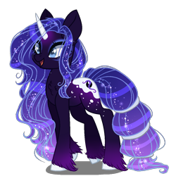 Size: 1000x1000 | Tagged: safe, artist:gihhbloonde, oc, oc only, oc:nightyx, pony, unicorn, ethereal mane, female, magical parthenogenic spawn, mare, offspring, parent:princess luna, simple background, solo, starry mane, transparent background, unshorn fetlocks