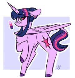 Size: 1233x1280 | Tagged: safe, artist:salty-irish-potato, derpibooru import, twilight sparkle, twilight sparkle (alicorn), alicorn, pony, female, glasses, mare, signature, smiling, solo