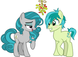 Size: 5400x4000 | Tagged: safe, artist:cheezedoodle96, idw, sandbar, swift foot, .svg available, blushing, christmas, eye contact, fake cutie mark, hearth's warming, holiday, looking at each other, mistleholly, raised hoof, shipping, simple background, smiling, svg, swiftbar, transparent background, vector