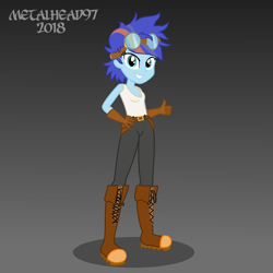 Size: 3999x3999 | Tagged: safe, artist:metalhead97, derpibooru import, oc, oc:ryo, equestria girls, belt, boots, clothes, equestria girls-ified, glasses, gloves, gradient background, looking at you, shoes, short hair, show accurate, simple background, thumbs up