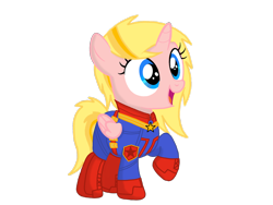 Size: 1032x774 | Tagged: safe, artist:thunder burst, oc, oc:amber burst, alicorn, pony, captain marvel, clothes, costume, cute, female, filly, halloween, halloween costume, happy, marvel cinematic universe, solo