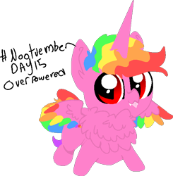 Size: 599x610 | Tagged: safe, artist:nootaz, oc, oc only, oc:prince bloodshed, alicorn, pony, alicorn oc, colored wings, colt, fangs, looking at you, male, multicolored hair, multicolored wings, neck fluff, nootvember, nootvember 2019, rainbow hair, rainbow wings, simple background, solo, tongue out, transparent background, wings