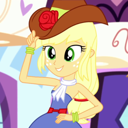 Size: 1080x1080 | Tagged: safe, screencap, applejack, eqg summertime shorts, equestria girls, make up shake up, bare shoulders, clothes, cropped, dress, fall formal outfits, female, sleeveless, solo, strapless