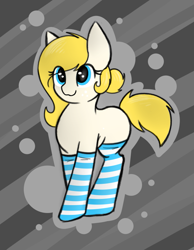 Size: 619x797 | Tagged: safe, artist:itsmeelement, derpibooru import, oc, oc only, oc:demi, earth pony, pony, clothes, female, mare, socks, solo, striped socks