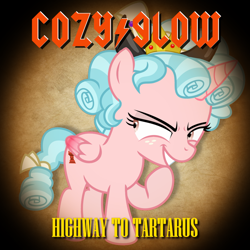 Size: 1000x1000 | Tagged: safe, edit, editor:katya, cozy glow, pegasus, pony, ac/dc, highway to hell, reference