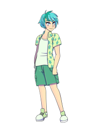 Size: 2550x3300 | Tagged: safe, artist:sammikuma, derpibooru import, sandbar, human, clothes, converse, humanized, legs, looking at you, male, shoes, shorts, smiling, sneakers, solo