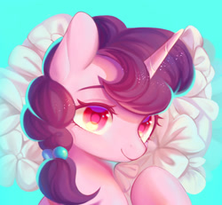 Size: 1300x1200 | Tagged: safe, artist:leafywind, sugar belle, pony, unicorn, bust, colored pupils, cute, female, flower, mare, portrait, solo, sugarbetes