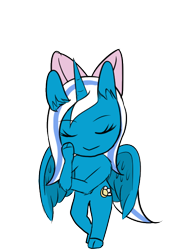 Size: 480x640 | Tagged: safe, artist:skatermuff, oc, oc:fleurbelle, alicorn, anthro, adorabelle, alicorn oc, bow, chibi, cute, ear fluff, eyes closed, female, hair bow, hooves, mare, thinking