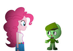 Size: 1252x871 | Tagged: safe, pinkie pie, equestria girls, legend of everfree, clothes, duo, female, flippy, happy tree friends, male, simple background, transparent background