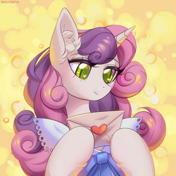 Size: 1000x1000 | Tagged: safe, artist:margony, sweetie belle, pony, unicorn, cute, diasweetes, digital art, female, mare, older, older sweetie belle, smiling, solo