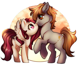 Size: 750x630 | Tagged: safe, artist:cabbage-arts, oc, oc:crimm harmony, oc:stitched laces, earth pony, pegasus, pony, boop, crimmaces, duo, full moon, moon, noseboop, rearing, simple background, transparent background