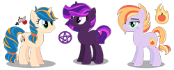 Size: 1024x412 | Tagged: safe, artist:awoomarblesoda, oc, oc only, earth pony, pony, unicorn, female, mare, pentagram, simple background, transparent background