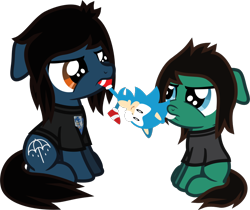 Size: 940x788 | Tagged: safe, artist:lightningbolt, derpibooru exclusive, earth pony, pony, .svg available, 5-year-old, angry, blank flank, bring me the horizon, brothers, clothes, colt, duo, fight, floppy ears, male, mouth hold, oliver sykes, plushie, ponified, pulling, shirt, siblings, simple background, sitting, sonic the hedgehog, sonic the hedgehog (series), svg, t-shirt, tom sykes, transparent background, vector, younger