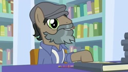 Size: 1920x1080 | Tagged: safe, screencap, doctor caballeron, pony, daring doubt, book, bookshelf, groom q.q. martingale, solo