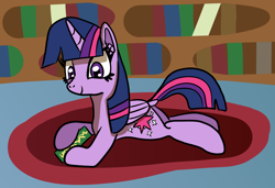 Size: 1280x874 | Tagged: safe, artist:platinumdrop, twilight sparkle, twilight sparkle (alicorn), alicorn, pony, book, dock, female, mare, solo, that pony sure does love books