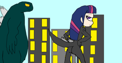 Size: 4212x2212 | Tagged: safe, artist:alvaxerox, twilight sparkle, oc, anthro, dinosaur, pony, 1000 hours in ms paint, ass, building, butt, female, macro, sexy look, skyscraper, twizilla