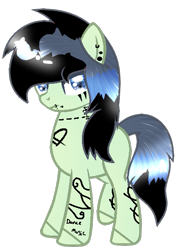 Size: 465x627 | Tagged: safe, artist:shiibases, artist:space--paws0w0, derpibooru import, oc, oc only, oc:southern gothic, earth pony, pony, base used, commission, ear piercing, earring, eyeshadow, female, icey-verse, jewelry, lip piercing, magical lesbian spawn, makeup, mare, next generation, offspring, parent:beauty brass, parent:fiddlesticks, parents:fiddlebrass, piercing, simple background, solo, tattoo, transparent background