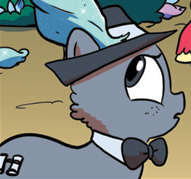 Size: 191x179 | Tagged: safe, idw, earth pony, pony, spoiler:comic, spoiler:comic15, bowtie, cropped, hat, picture for breezies