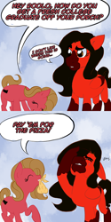 Size: 600x1200 | Tagged: safe, artist:tootsiehg, derpibooru import, oc, oc:pun, oc:rollo, pegasus, pony, ask, ask pun, facehoof, female, mare, red and black oc