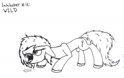 Size: 1280x802 | Tagged: safe, artist:ewoudcponies, pony, drool, feral, ink drawing, inktober, inktober 2019, monochrome, sharp teeth, solo, teeth, traditional art