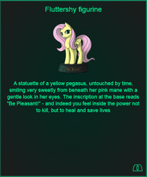 Size: 504x605 | Tagged: safe, artist:dipfanken, edit, editor:fluttershyisnot adoormat, fluttershy, pegasus, pony, fallout equestria, game: fallout equestria: remains, figurine, game, ministry mares, ministry mares statuette, text